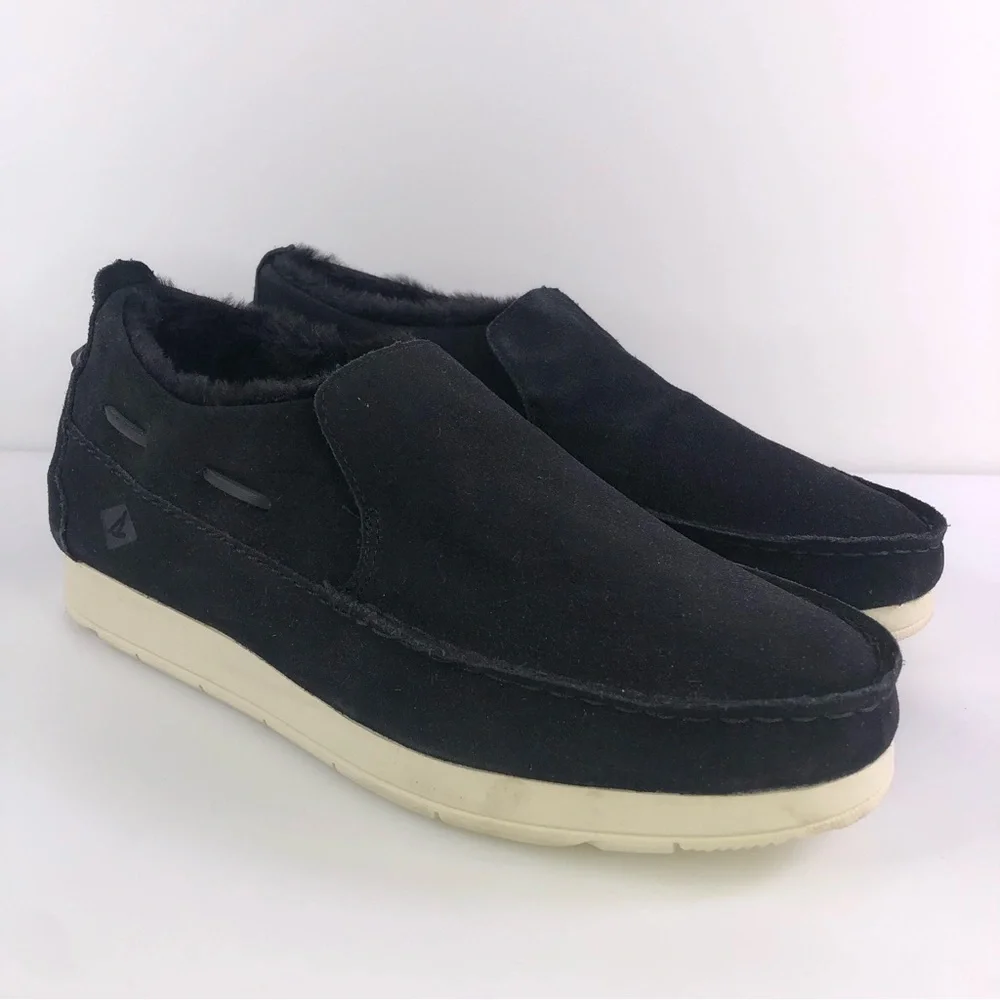 Sperry Mens Moc Sider Black Suede Lined Slip on Boots Shoes STS23724 Size 10.5M